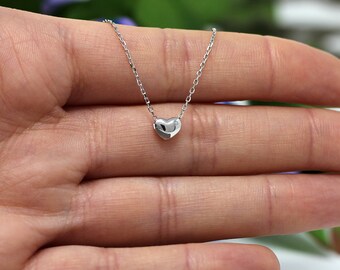 Sterling Silver 925 Tiny love Heart Necklace delicate heart with single Stone pendant N153