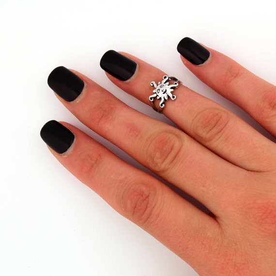 Sterling Silver 925 Sun Design Above knuckle ring Adjustable midi Ring T43 Sterling Silver 925 Sun Design Above knuckle ring Adjustable midi Ring T43