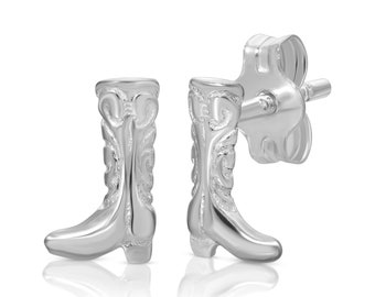 Sterling Silver 925 Boot Earrings, Cute Minimal Jewelry for Women & Girls, Stylish Silver Stud Earring, Cowboy Designed Boot Earrings E133