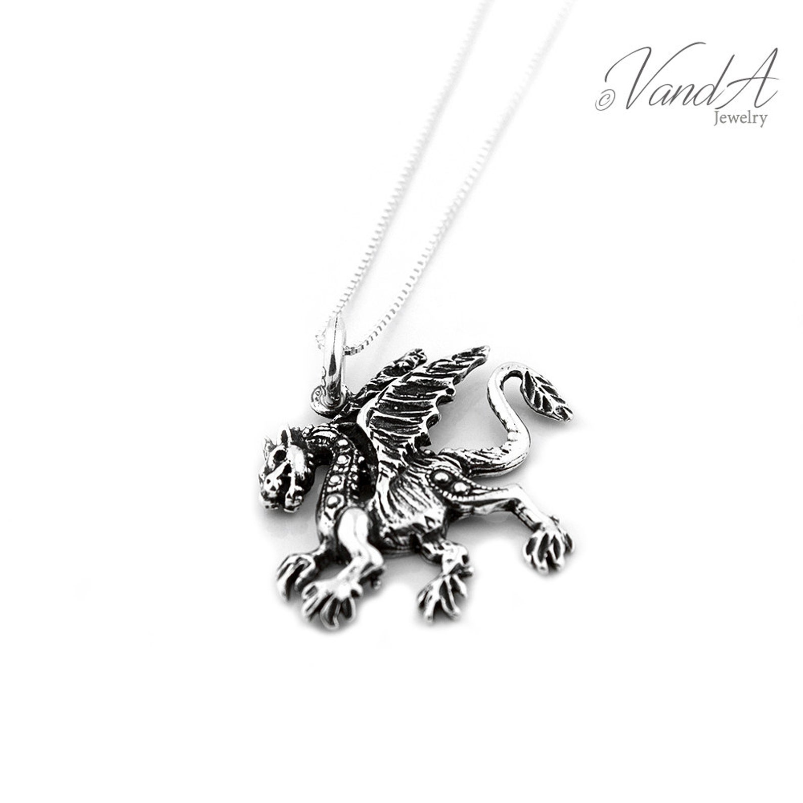 Sterling Silver 925 dragon necklace winged dragon pendant with Etsy