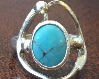 Sterling Silver Rings /  Turquoise Rings / Vintage Rings / Rings Size 5.5 (Item#ER538)