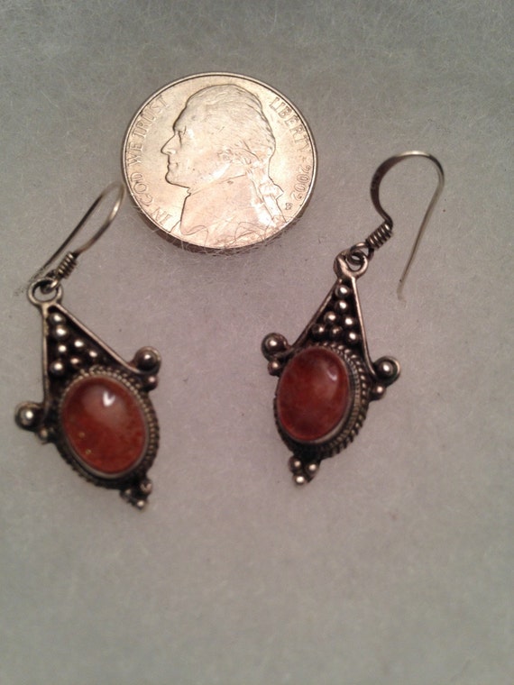 Sunstone Earrings / Vintage Earrings / Dangle Ear… - image 1