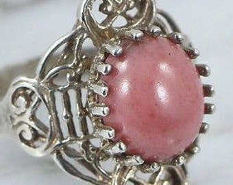 Sterling Silver Rings / Rhodochrosite Rings / Rings Size 9 / Vintage Rings / Pink Rings (Item#ER534)