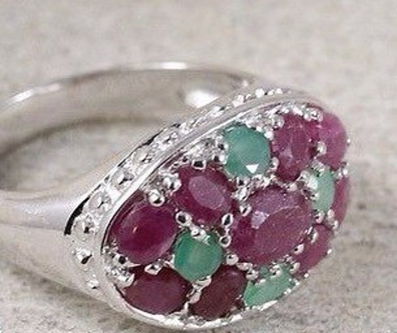 Vintage Emerald Rings/ Ruby Rings / Sterling Silv… - image 1