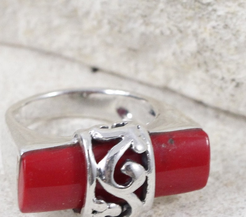 Vintage Rings Sterling Silver Rings Coral Rings Red Coral Rings Rings Size 5.75 Item#ER386