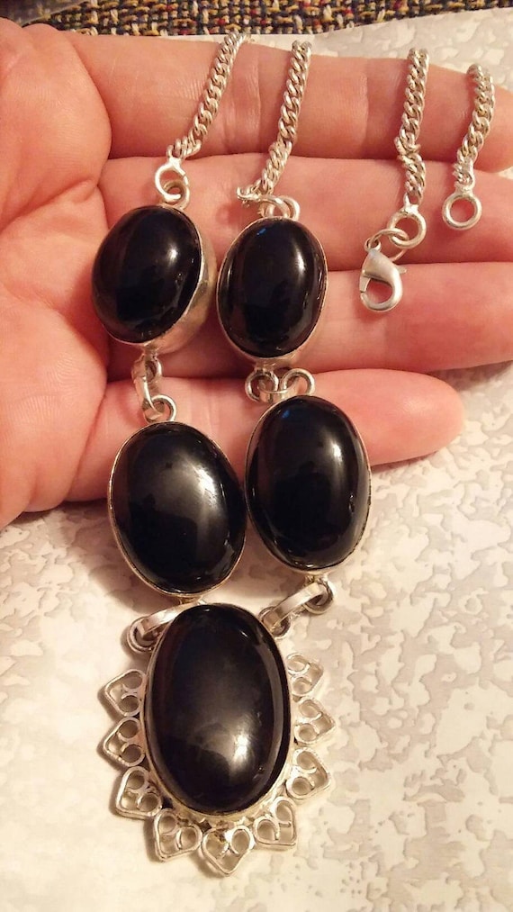 Sterling Silver Necklaces / Black Onyx / Black Ony