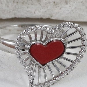 Sterling Silver Rings / Heart Rings / Vintage Rings / Mothers Rings / Carnelian Rings / Rings Size 7.75 ItemER288 image 1
