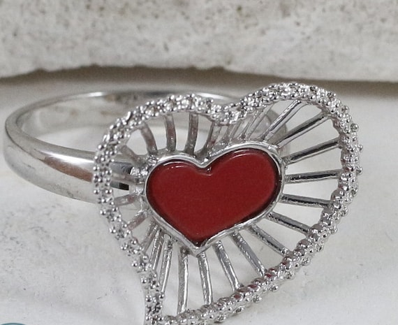 Sterling Silver Rings / Heart Rings / Vintage Rin… - image 1