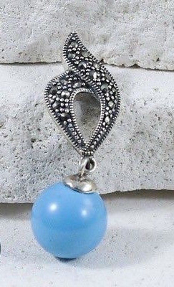 Turquoise Jewelry / Vintage Pendants / Marcasite Pendants / Sterling Silver Pendants (Item#EP358)