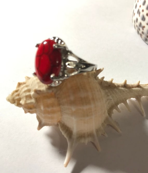 Fashion Rings / Red Rings / Stainless Steel Rings/ Rings Size 7 (Item#ER632)