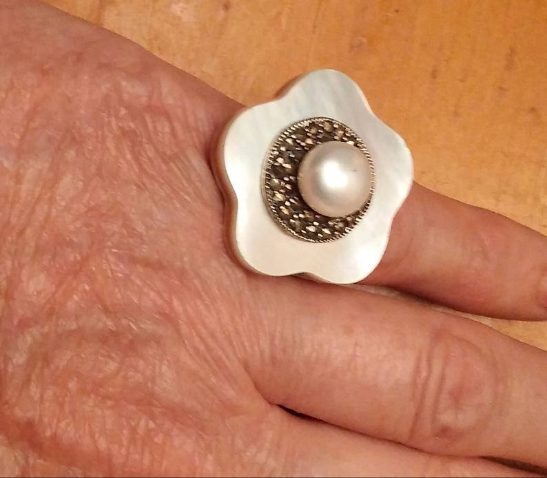 Vintage Rings / Pearl Rings / Mother of Pearl Rings / Vintage Rings / Multistone Rings / Sterling Silver Rings / Rings Size 5.5 ItemER20 image 3