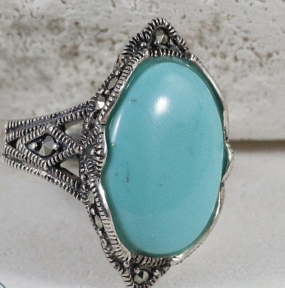 Turquoise Rings / Marcasite Rings / Sterling Silve