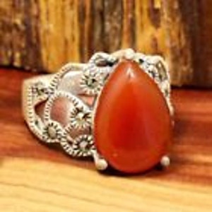 Vintage Rings / Multistone Rings / Carnelian Rings / Rings Size 6 / Marcasite Rings ItemER136 image 1