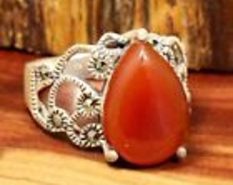 Vintage Rings / Multistone Rings / Carnelian Rings / Rings Size 6 / Marcasite Rings (Item#ER136)