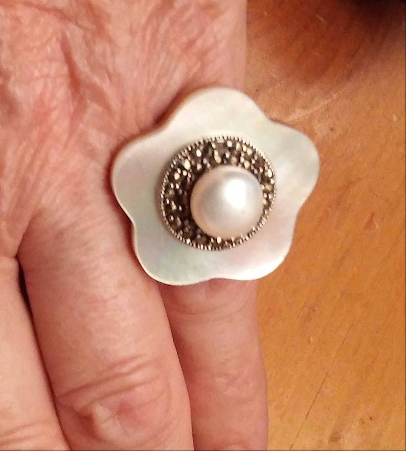 Vintage Rings / Pearl Rings / Mother of Pearl Rings / Vintage Rings / Multistone Rings / Sterling Silver Rings / Rings Size 5.5 ItemER20 image 5