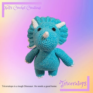 Handmade Crochet Triceratops, Triceratops Standing,