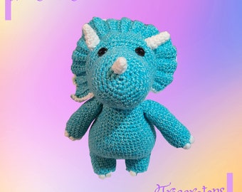 Handmade Crochet Triceratops, Triceratops Standing,