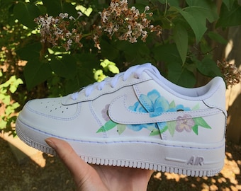 Blue and Lilac Floral Design Custom Air Force 1's (AF1s)