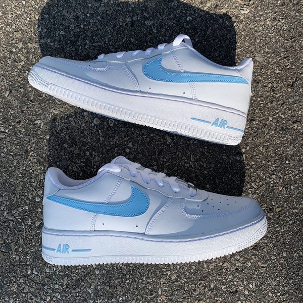 tan and baby blue air force ones