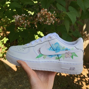 Blue and Lilac Floral Design Custom Air Force 1's (AF1s)