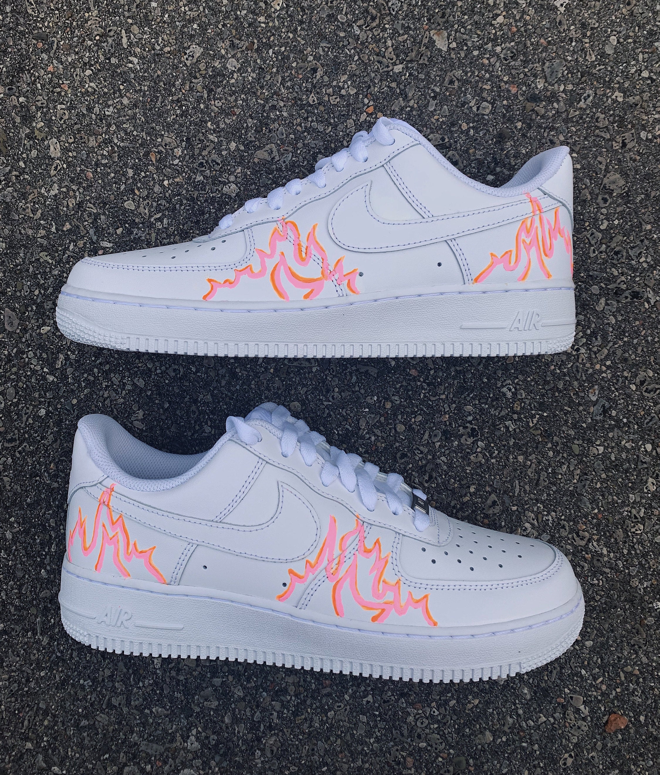 Glow-in-the-dark Fluorescent Pink Flames Custom Nike Air Force | Etsy