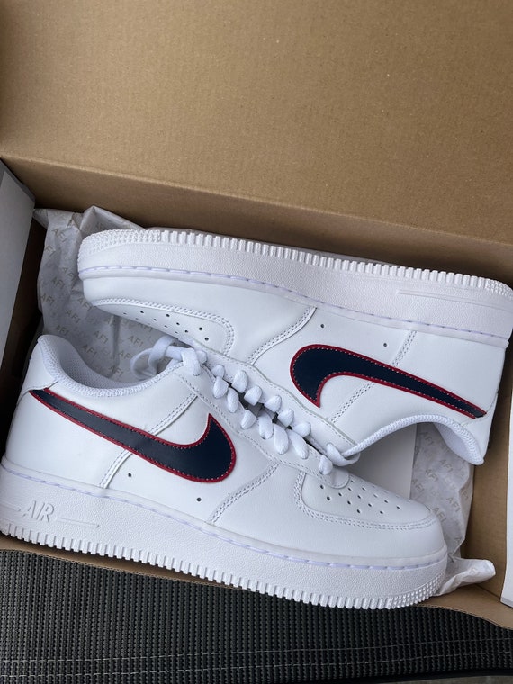 nike air force 1 red and blue swoosh
