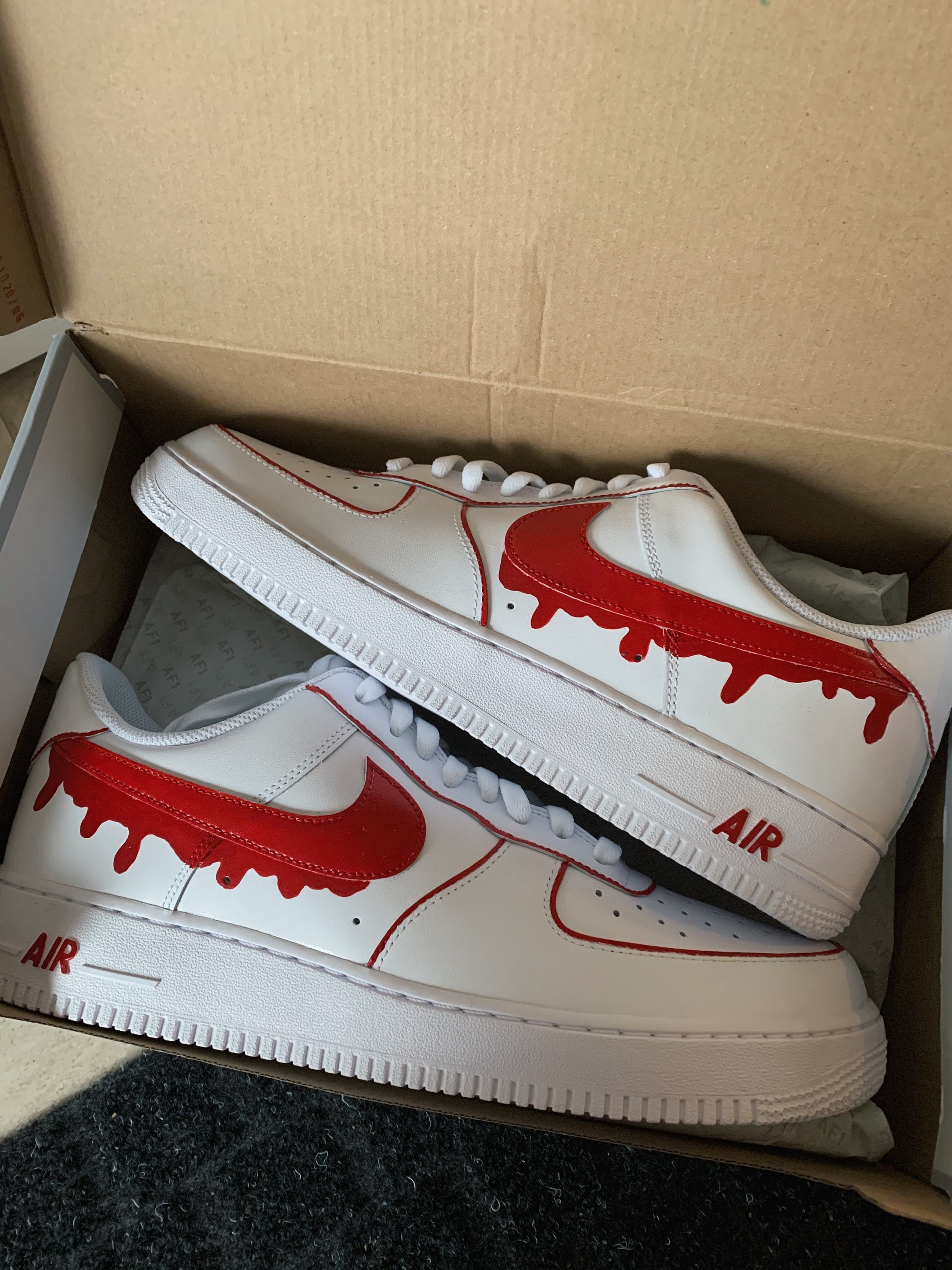 Buy Red Drip Swoosh Outline Custom Air Force 1's af1s Online in India 