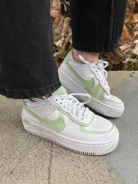 Sage Green Tones Custom Air Force 1 Shadow Sneakers (AF1s)