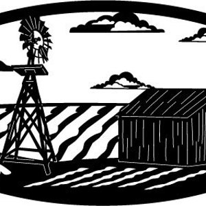 DXF File Farm Scene Barn & Windmill