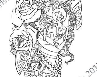 Single Pdf Coloring Page Demon With Voodoo Doll Etsy