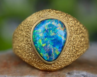 Lightning Ridge GEM black opal ring 24k top gem