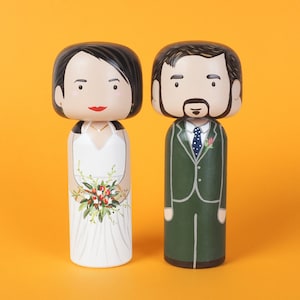 Bambole e Kokeshi personalizzate per matrimoni - Ritratto di matrimonio su bambole Kokeshi