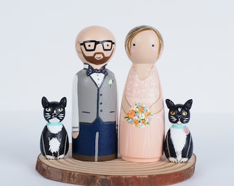 Wedding Cake topper with family and wedding party Peg dolls