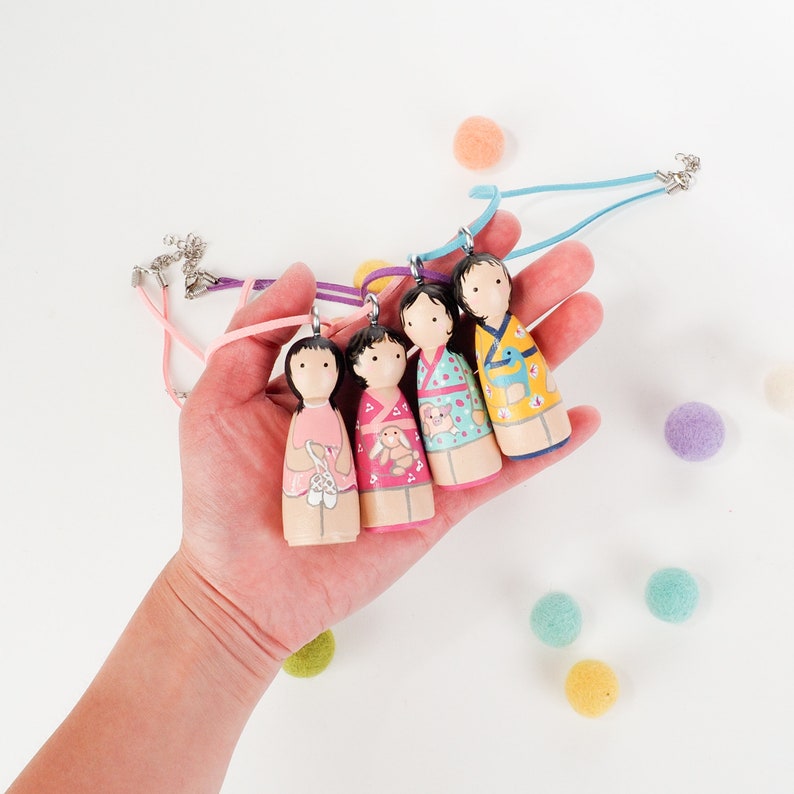 Personalized Peg Doll Christmas Ornament and necklace Etsy