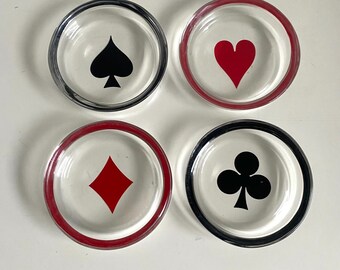 Vintage Federal Glass Playing Card Suits 4 Coasters / Ashtrays