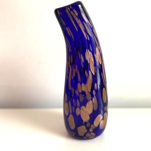 Vintage Aventurine Vase Cobalt Blue with Metallic Gold Glass Vase, Art, Murano Style