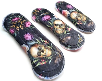 Floral Skulls Halloween ~ Minky Cloth Pads, Mama Cloth, Cloth Menstrual Pad, Incontinence Pad, Reusable Cloth Pad, Reusable Panty Liner