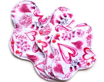 Pink Minky Cloth Pads, Heart Pattern, Reusable Napkin, Minky Topped Cloth Pads ~ Cloth Menstrual Pads ~ Incontinence Pads ~ Reusable Pads