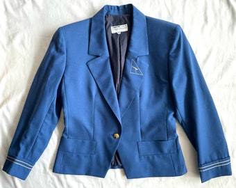 Veste femme Yves Saint Laurent YSL Qantas taille 10, uniforme de la compagnie aérienne bleu UA des années 1980