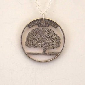 Connecticut Cut-Out Coin Necklace State Quarter 18 inch Chain