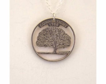 Connecticut Cut-Out Coin Necklace State Quarter Cadena de 18 pulgadas