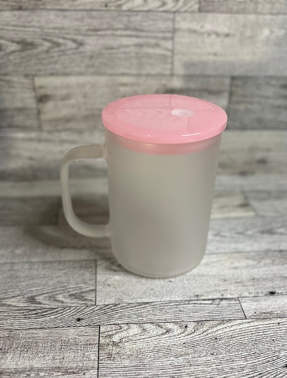 15oz Frosted glass mug with acrylic Lid and straw , blank sublimation