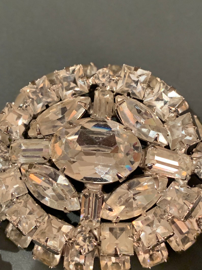 Joseph Warner Mid-Century Rhinestone Brooch with Matching Clip In Earrings