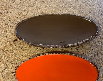 Oval Handmade Platter Set — One Brown and One Orange