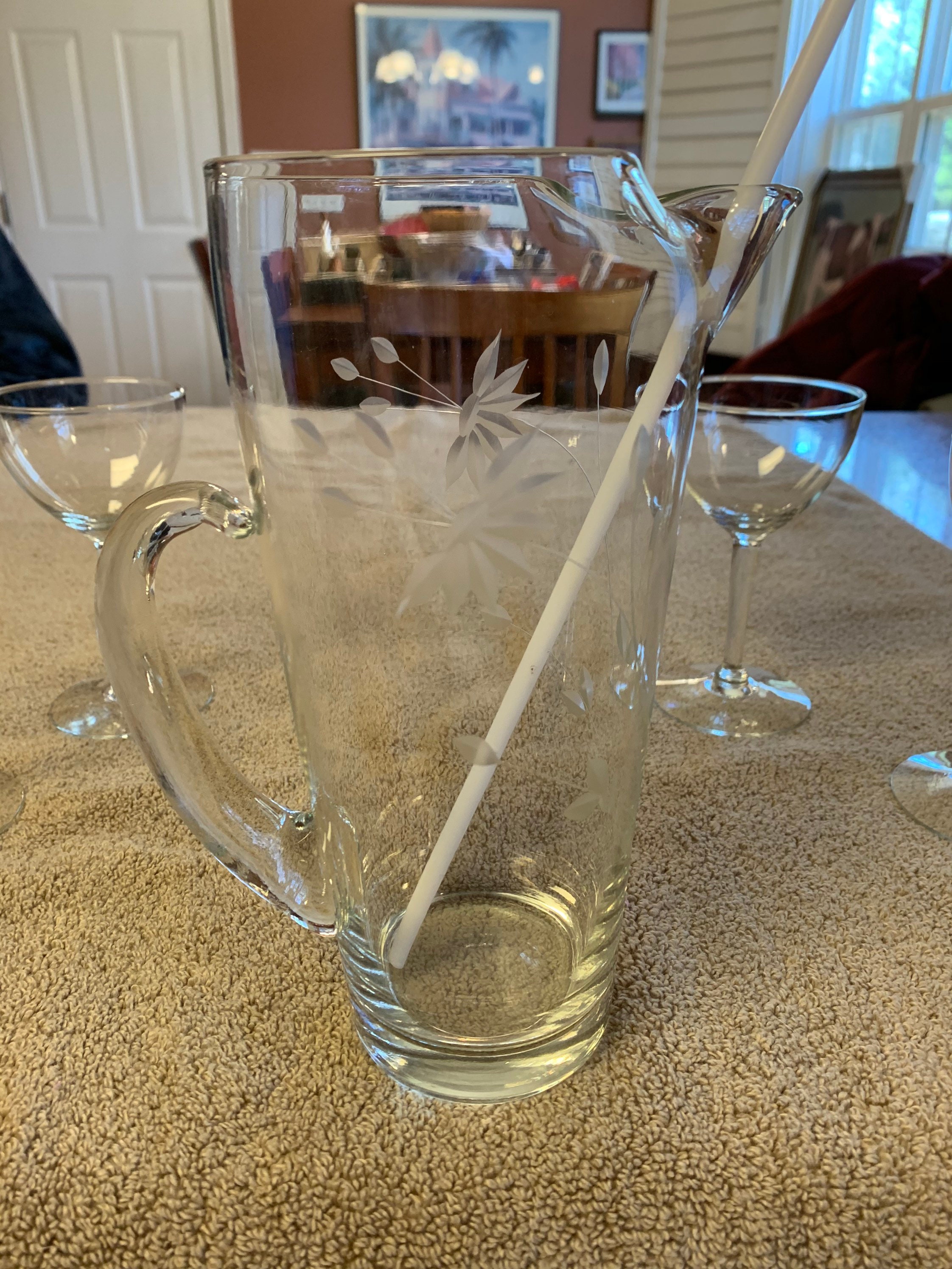 Clear Glass Cocktail Pitcher With 4 Stemmed Glasses Etsy UK