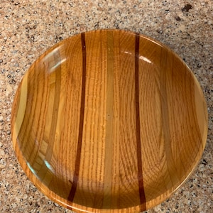 Shallow Wooden Bowl with Mixed Woods --  Handmade