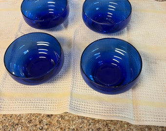 Cobalt Blue Glass Dessert Bowls - Set of 4