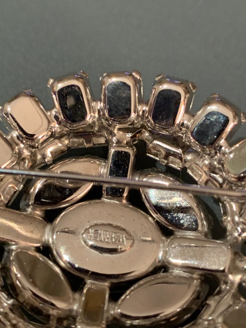 Joseph Warner Mid-Century Rhinestone Brooch with Matching Clip In Earrings