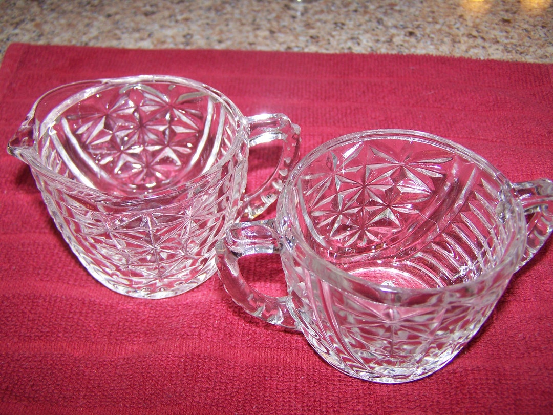 Clear Pressed Glass Sugar and Creamer Set Mid Century Etsy