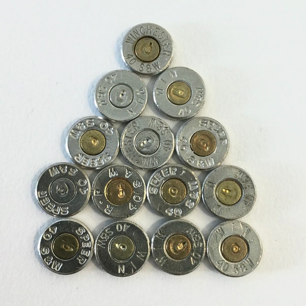 Set of 14 Bullet Slices! 40 Caliber Silver Tone - Make Cute Bullet Casing Earrings, Cuff Links, and More!